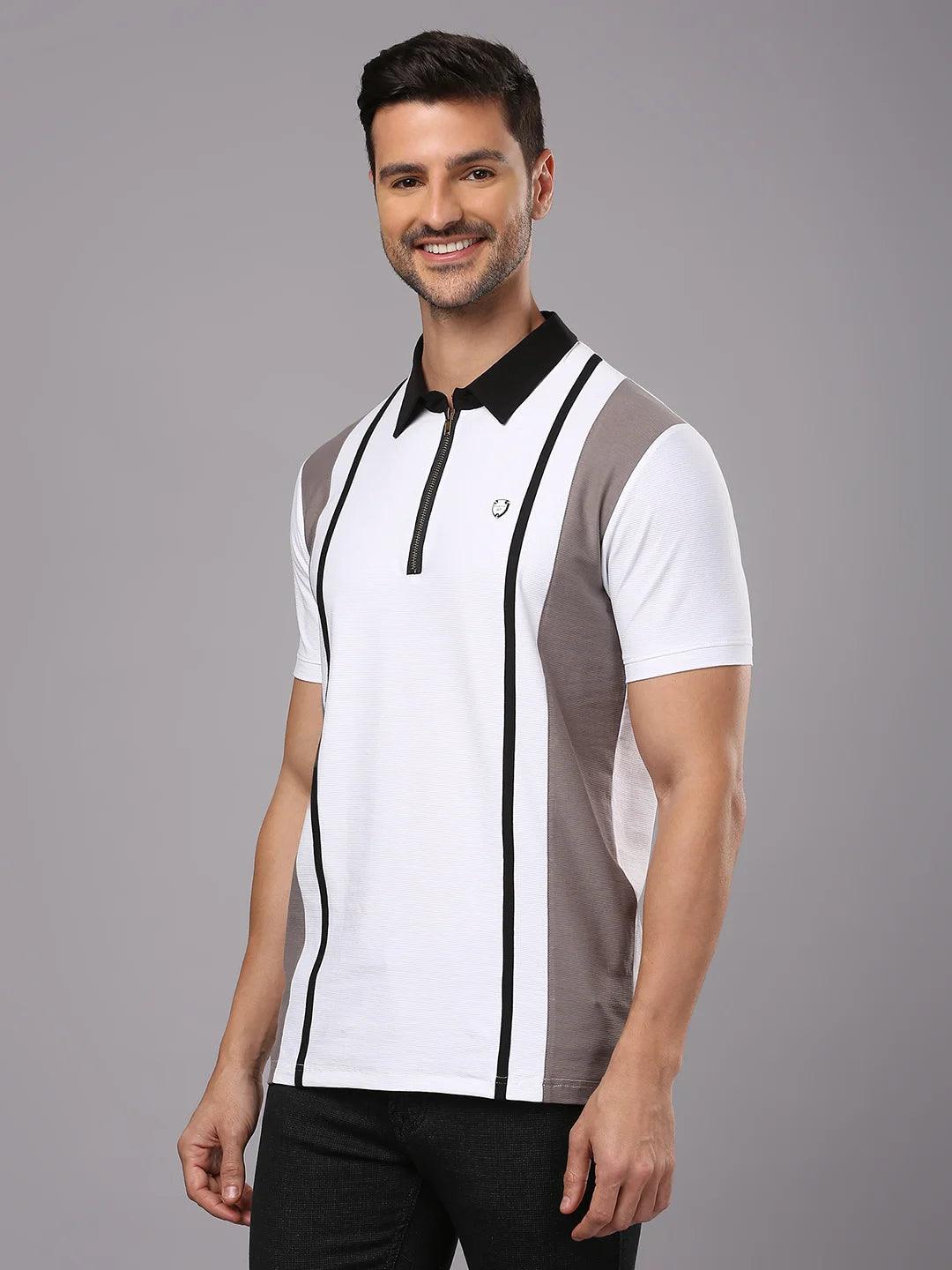 White Grey Solid Polo T-Shirt