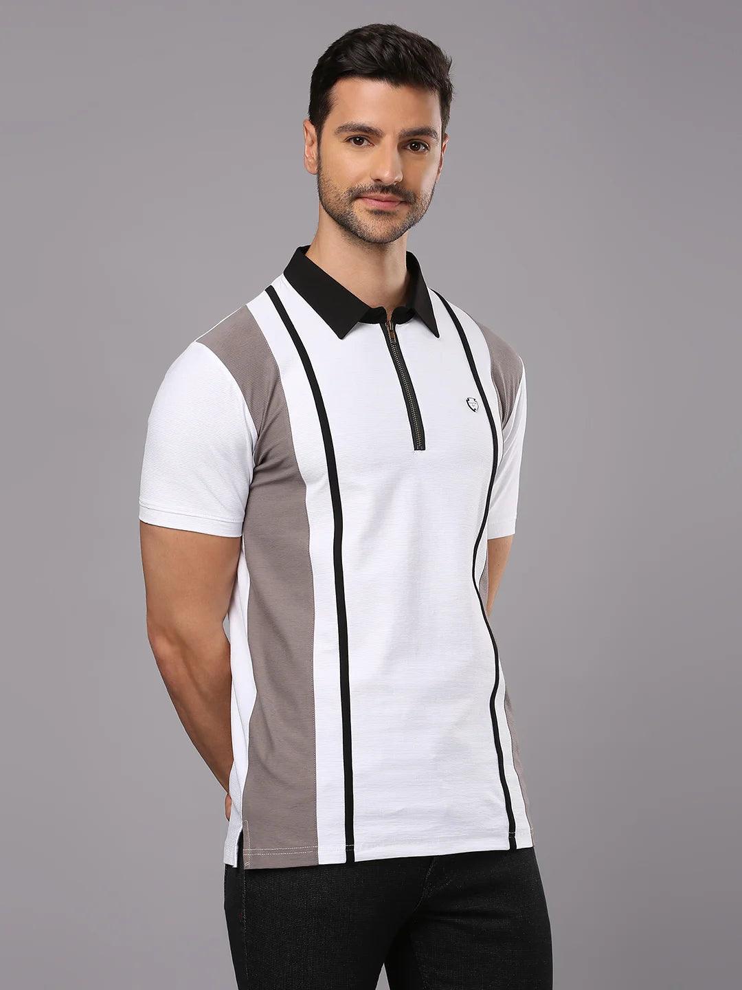 White Grey Solid Polo T-Shirt