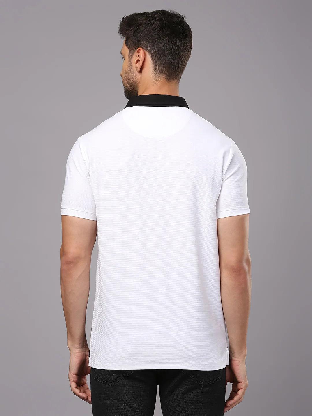 White Grey Solid Polo T-Shirt