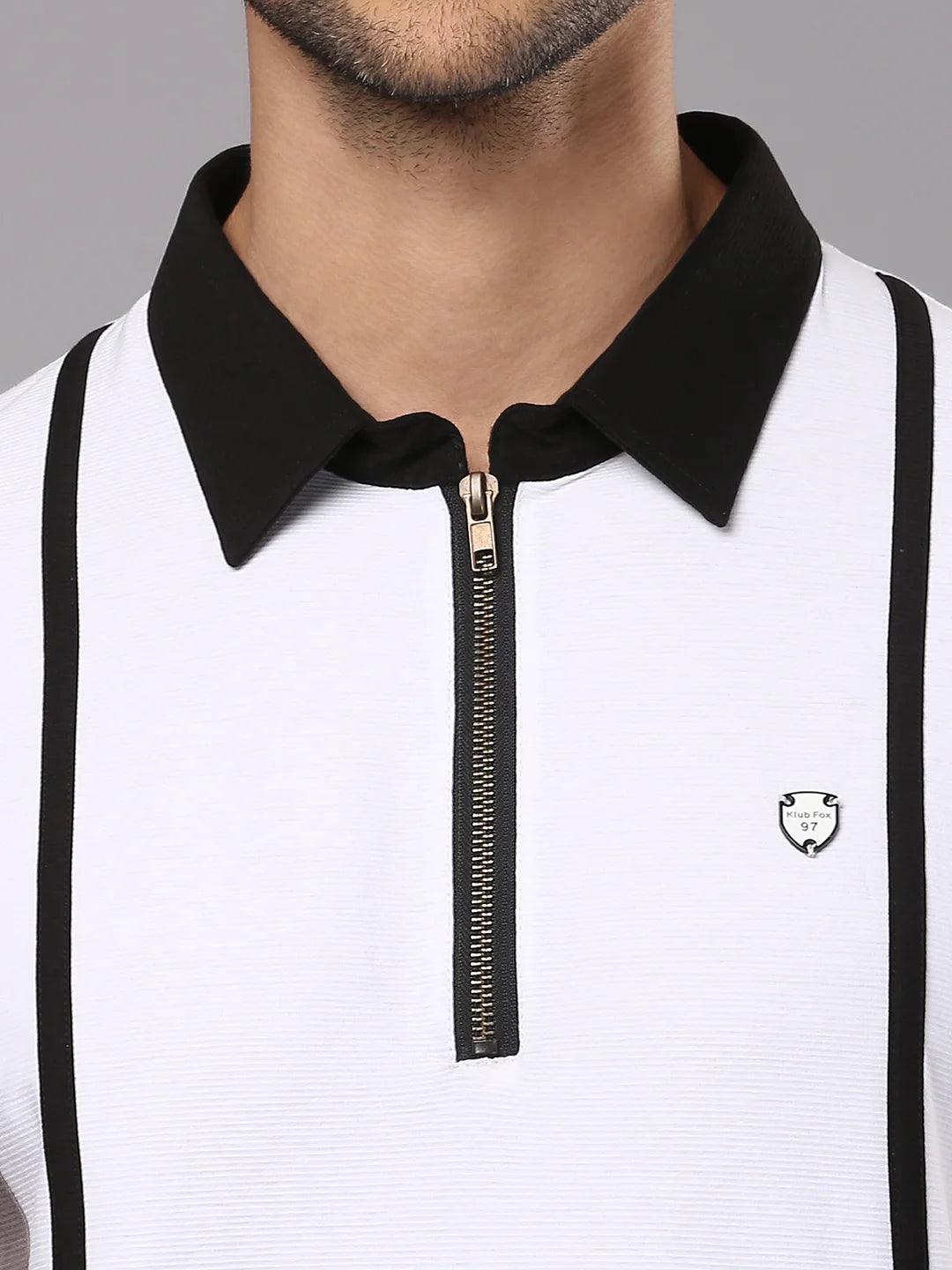 White Grey Solid Polo T-Shirt