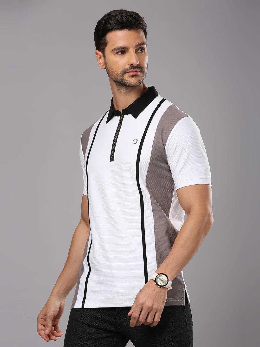 White Grey Solid Polo T-Shirt
