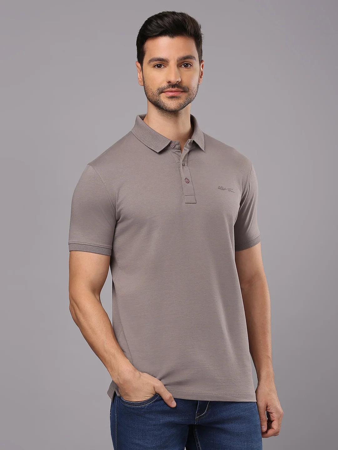 Grey Solid Polo T-Shirt