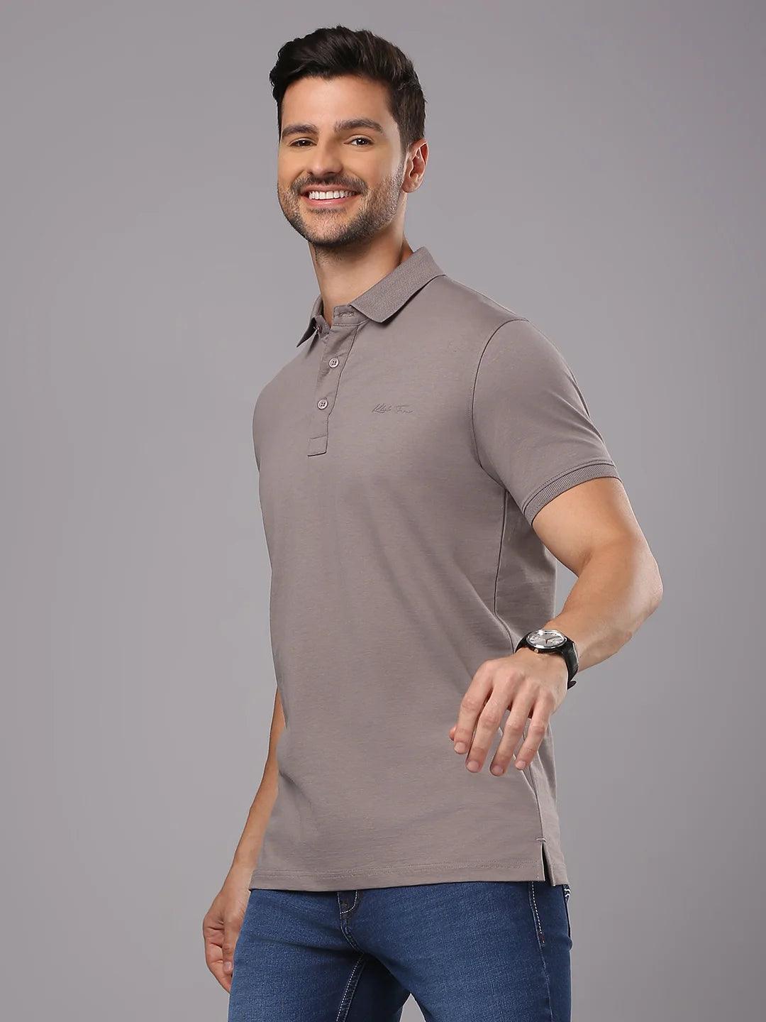 Grey Solid Polo T-Shirt
