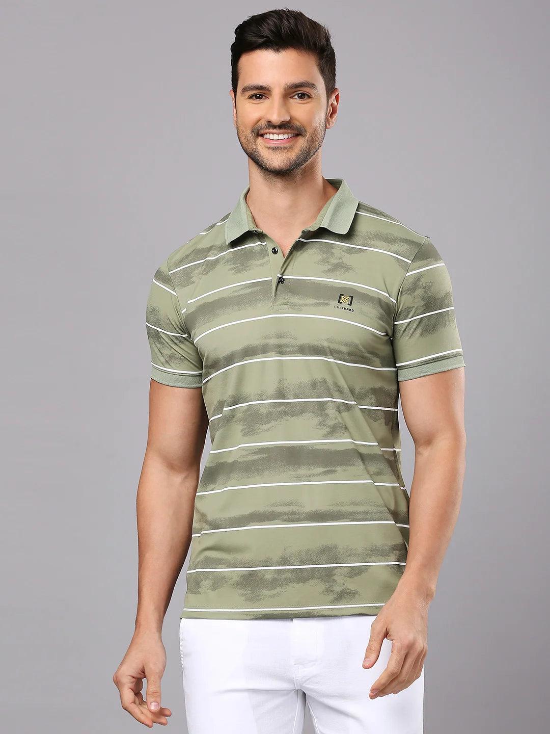 Stripe Code Persian Green T-Shirt