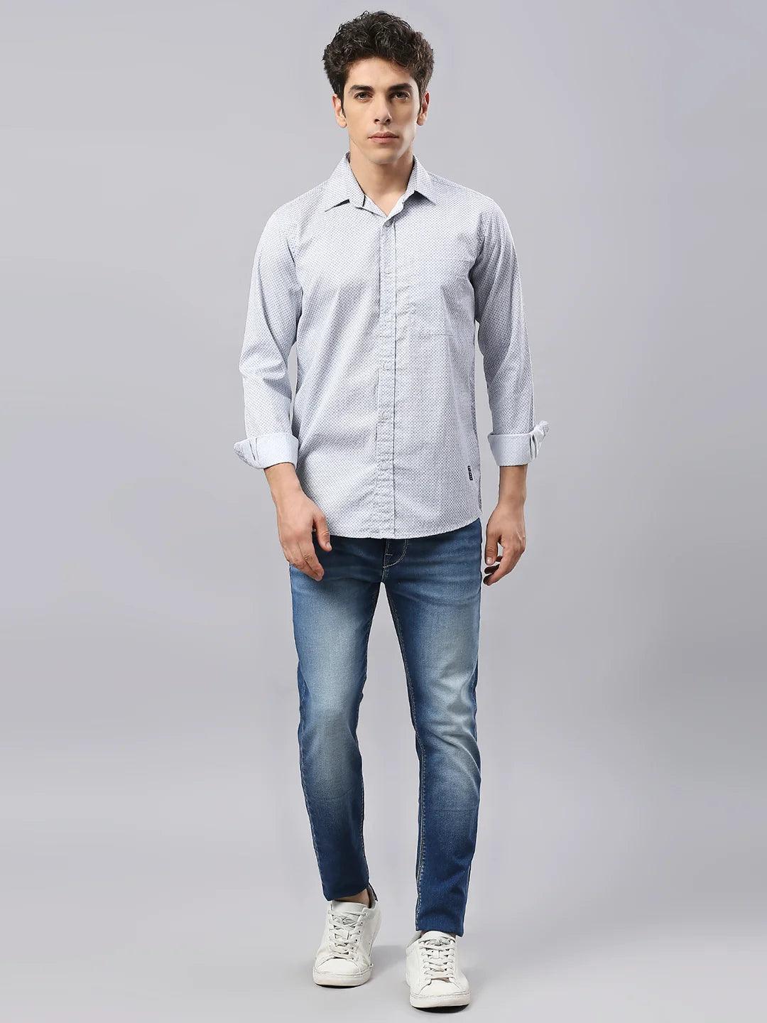 Blue Dobby Print Shirt