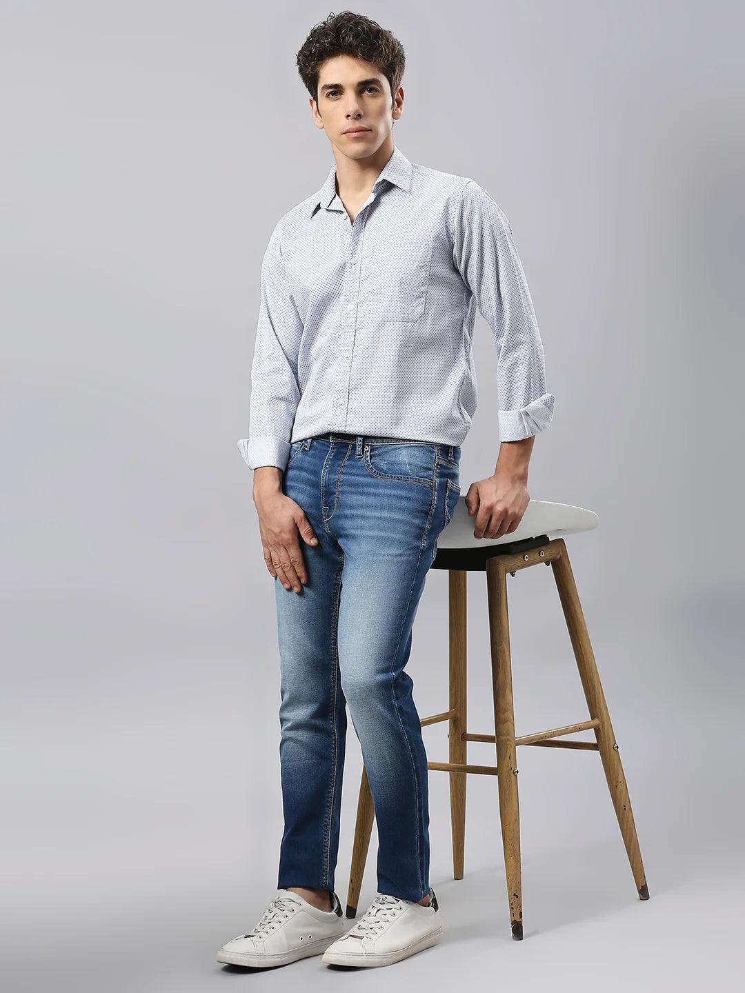 Blue Dobby Print Shirt