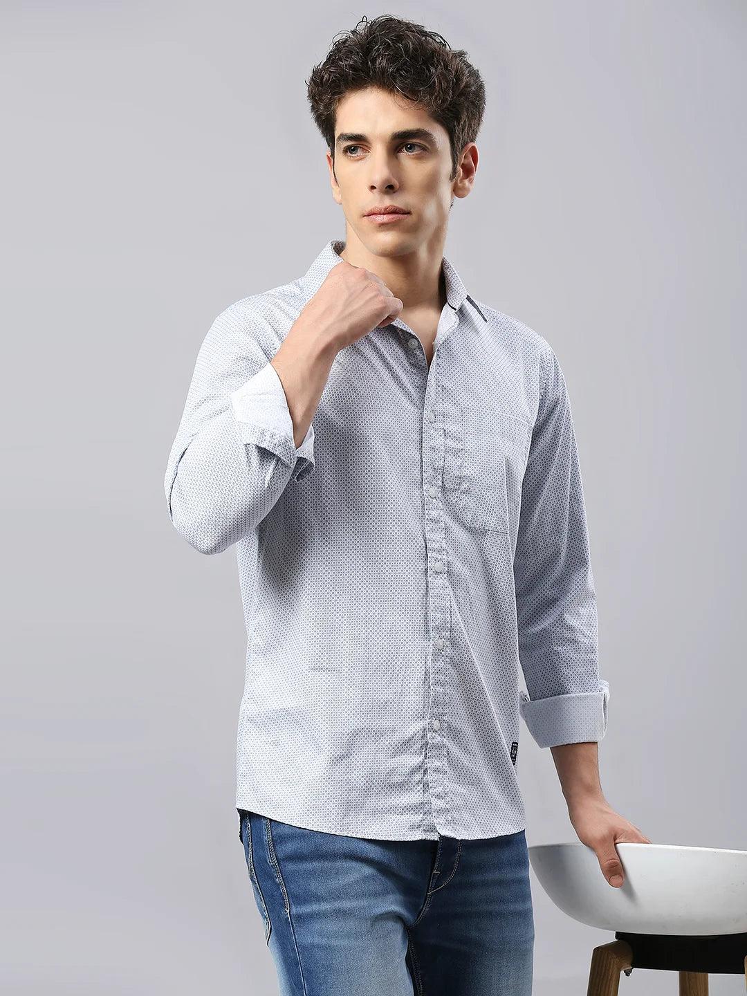 Blue Dobby Print Shirt