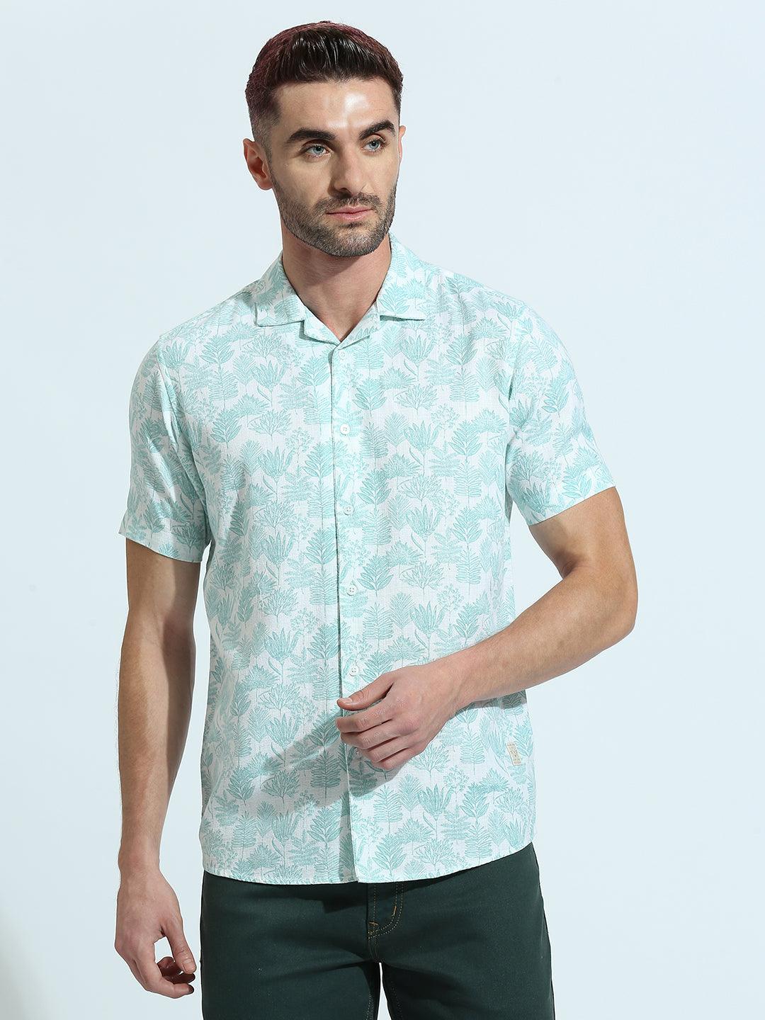 Teal Blue Printed Shirt