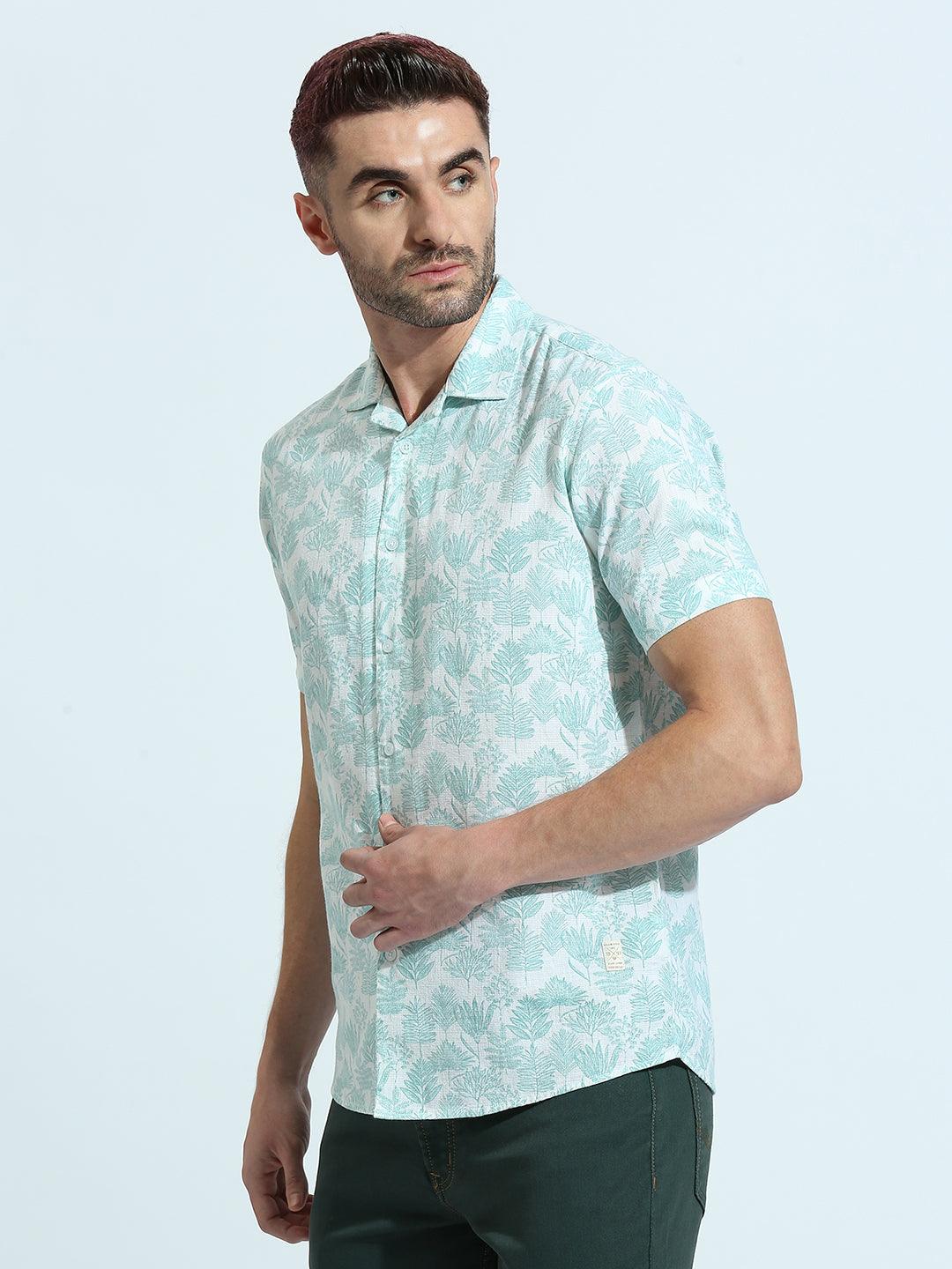 Teal Blue Printed Shirt