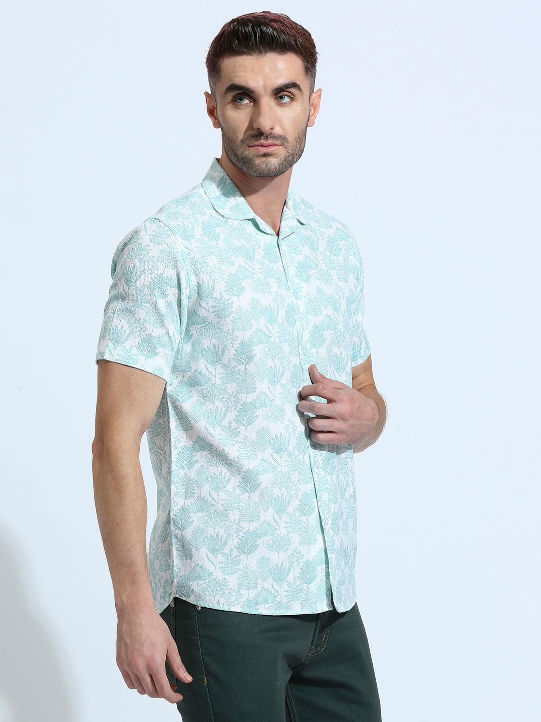 Teal Blue Printed Shirt