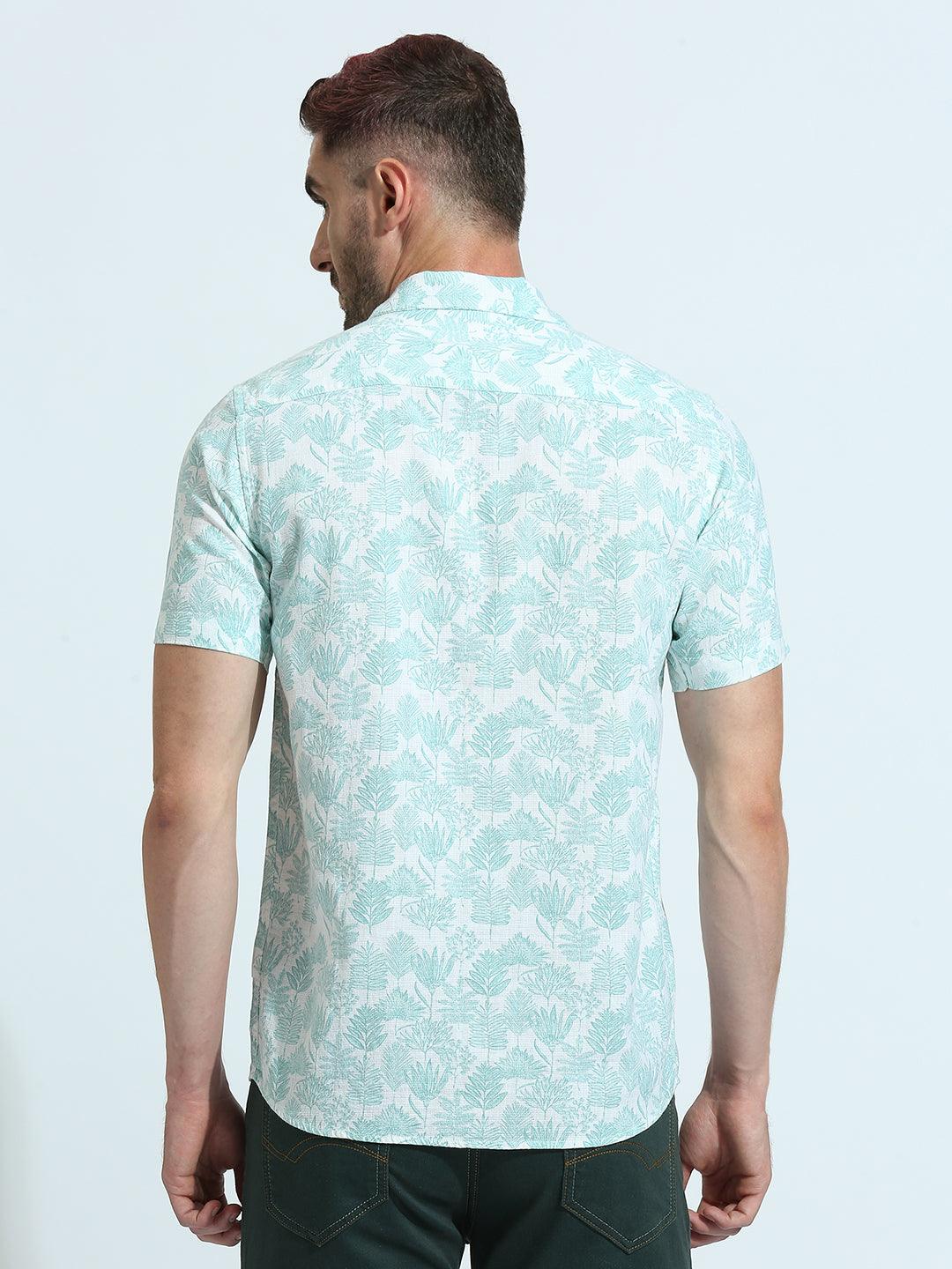 Teal Blue Printed Shirt