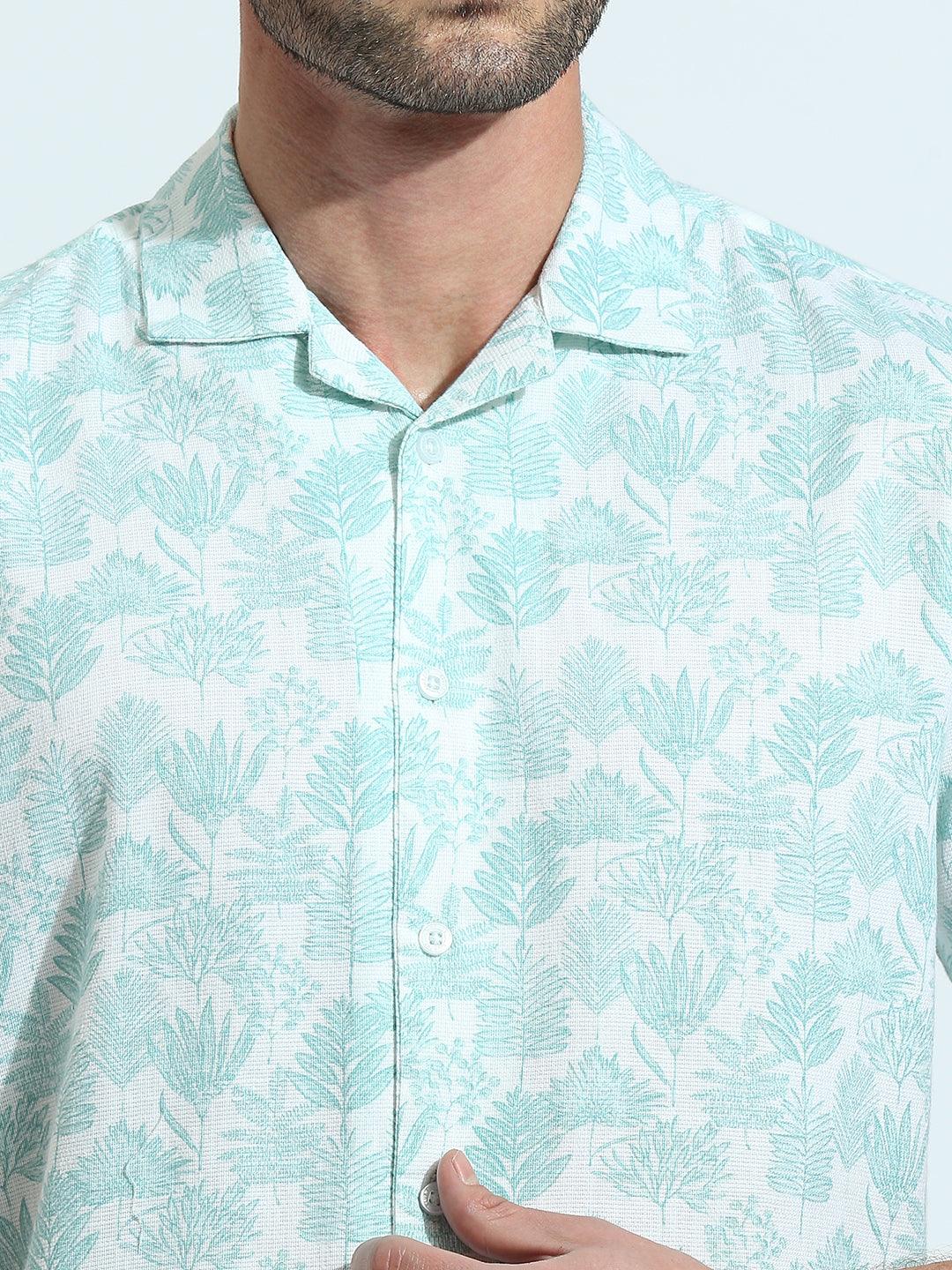 Teal Blue Printed Shirt