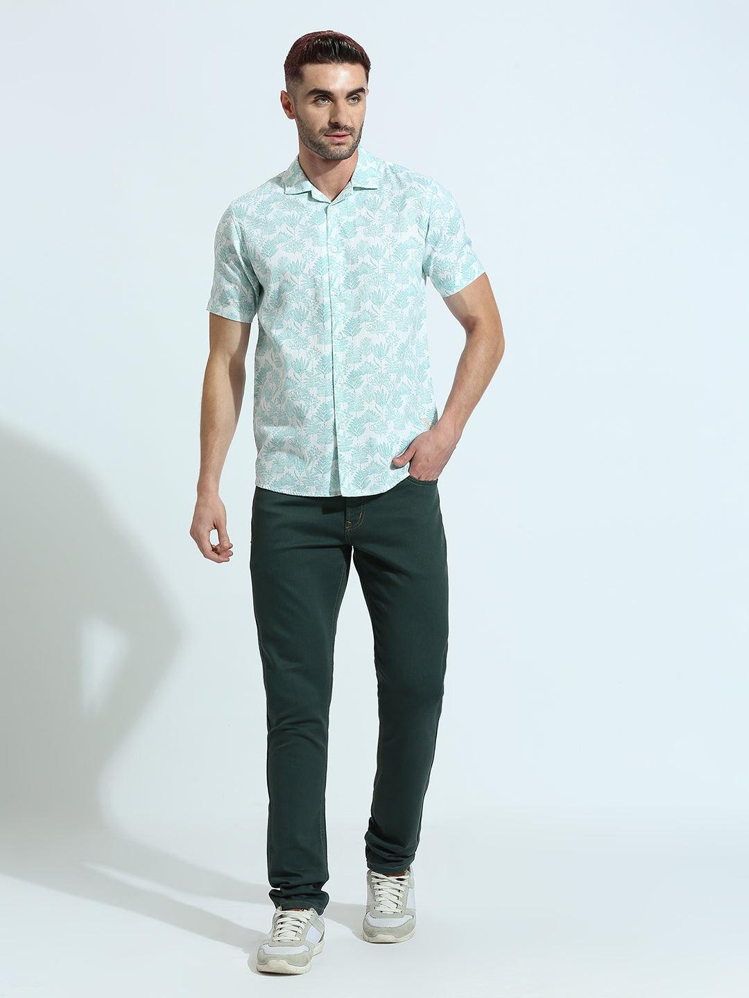 Teal Blue Printed Shirt