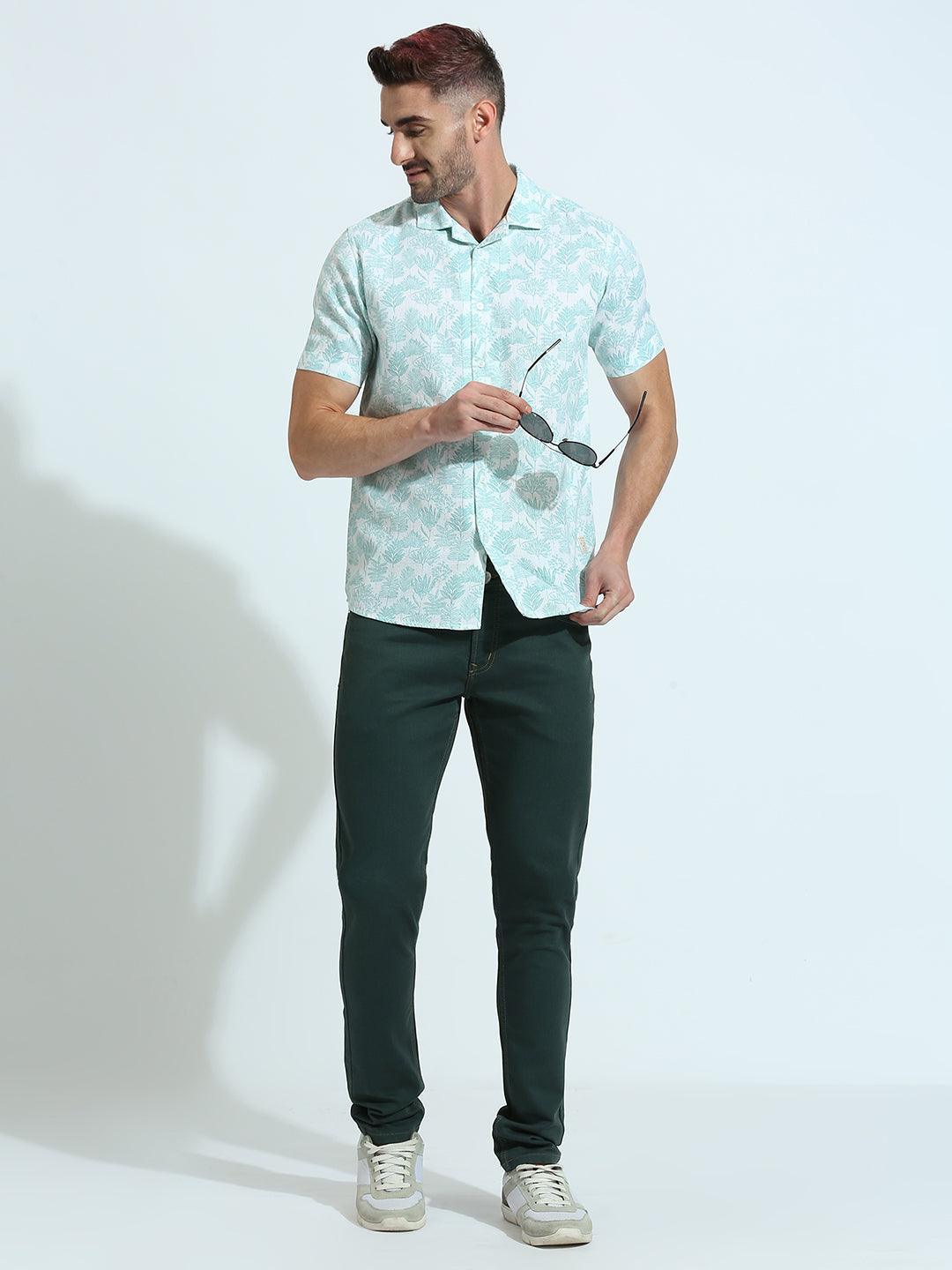 Teal Blue Printed Shirt