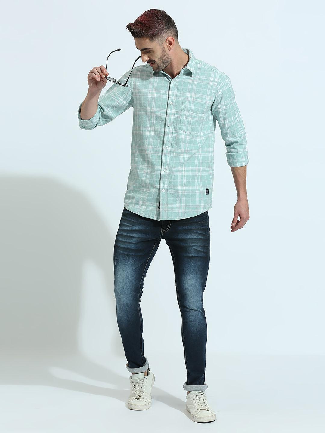 Sea green Checkered Shirt