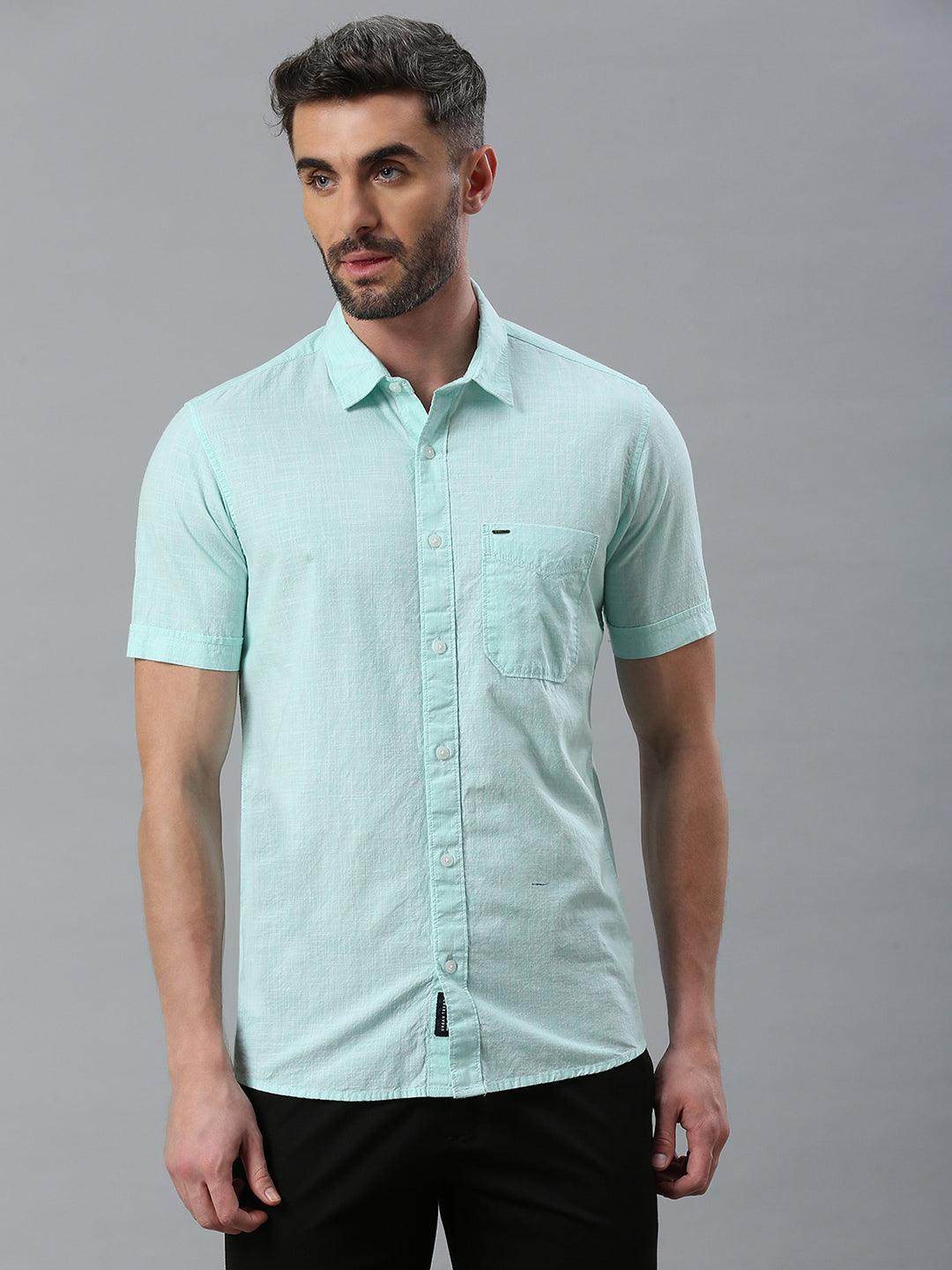 Textured Sea Green Solid Shirt