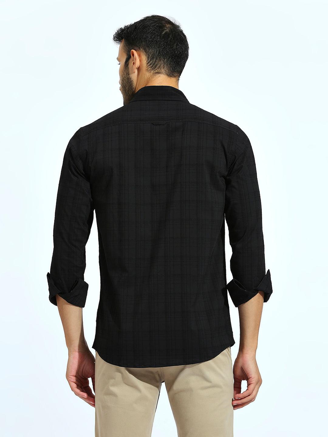 Self Chequered Black Shirt