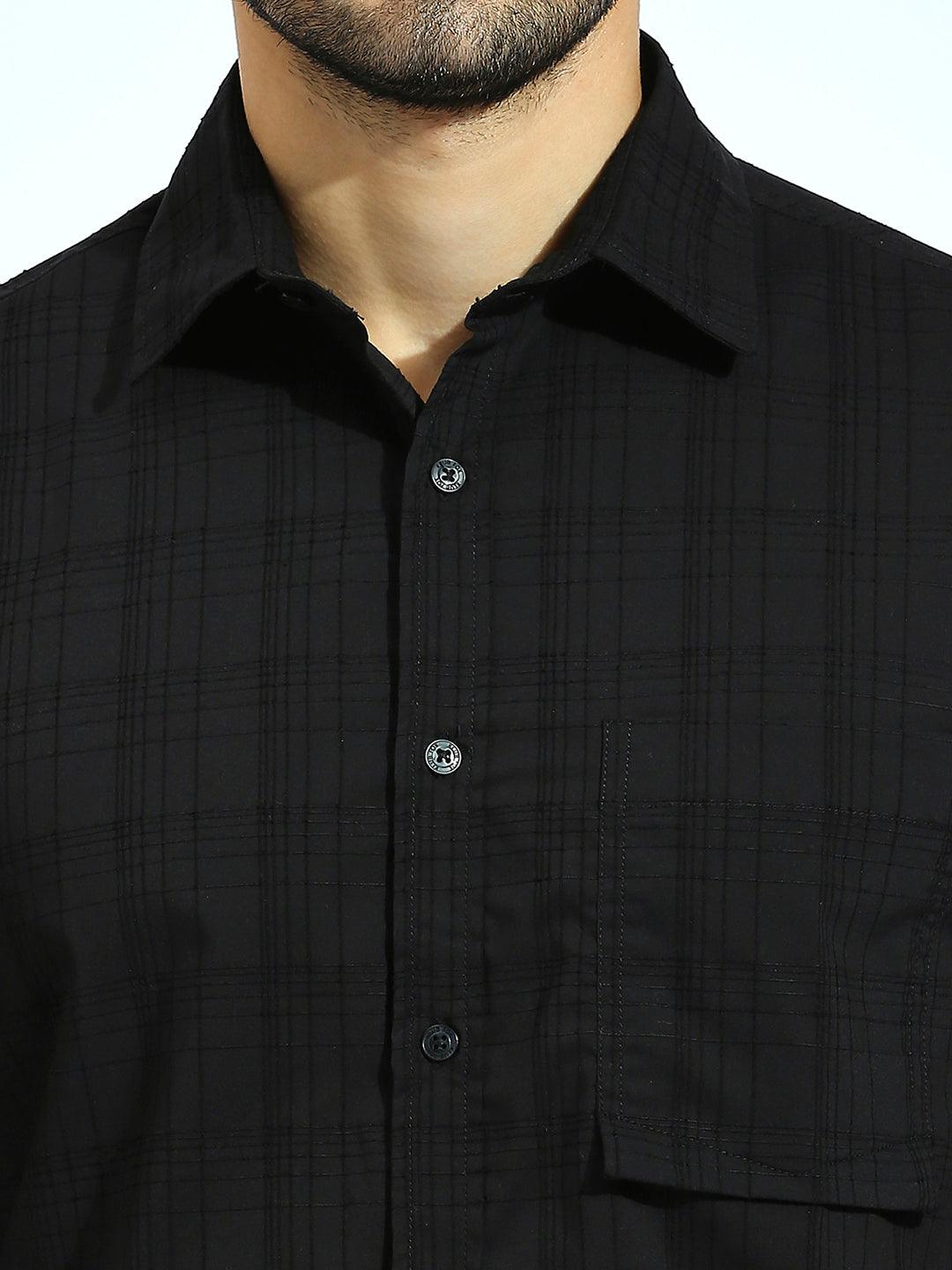 Self Chequered Black Shirt