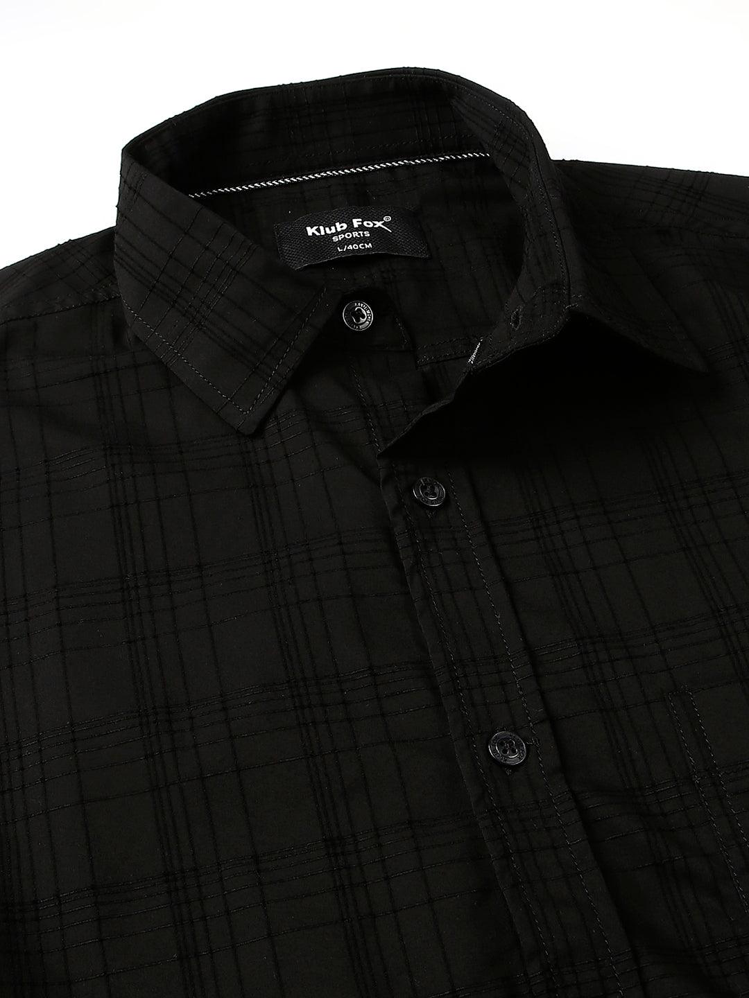 Self Chequered Black Shirt