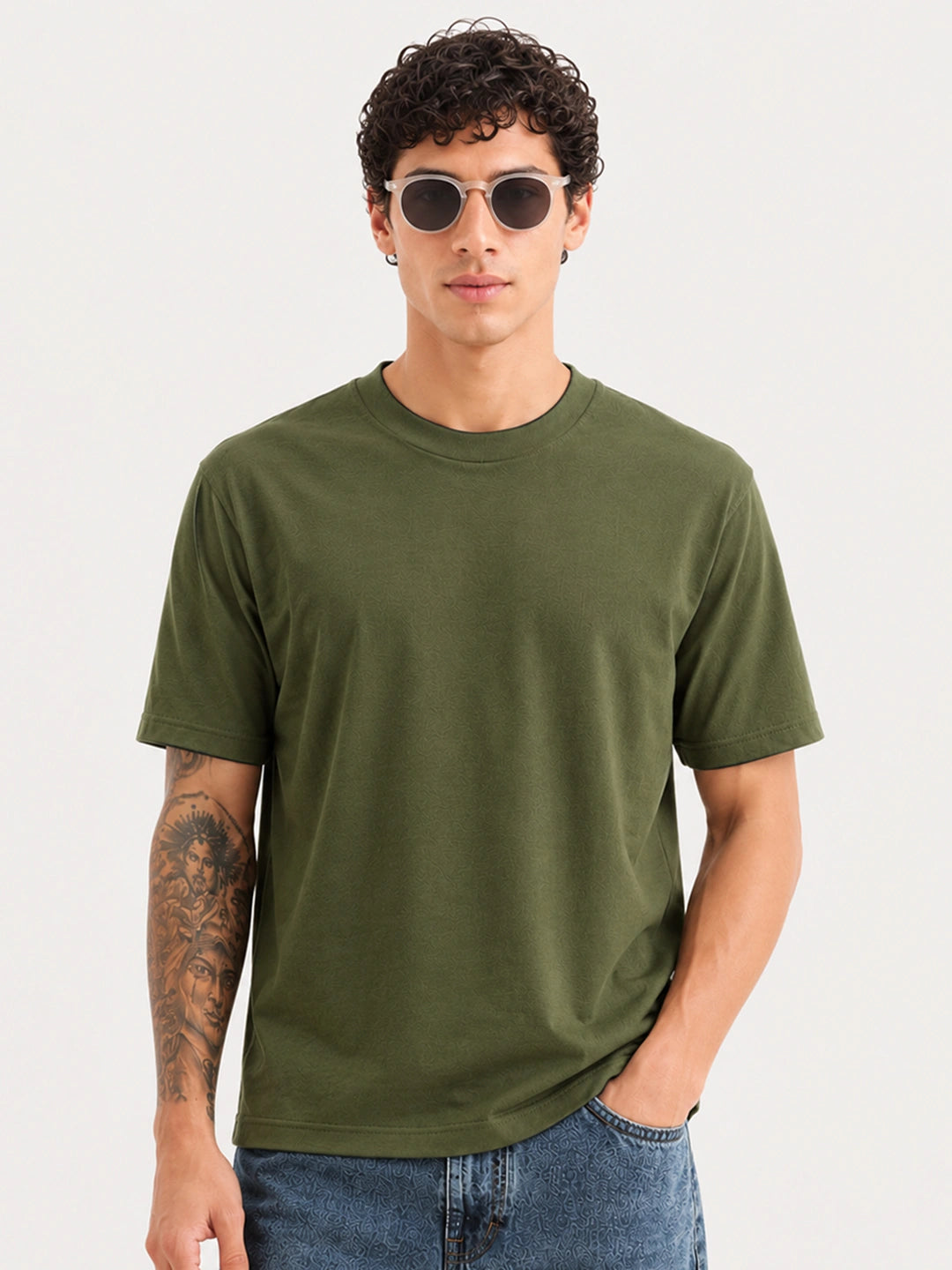 Light Olive Solid Crew Neck T-Shirt