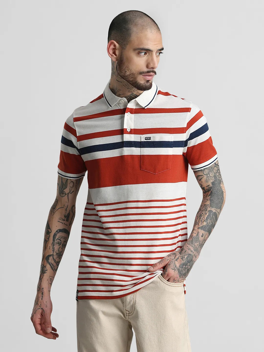 Rust Striped Polo T-Shirt