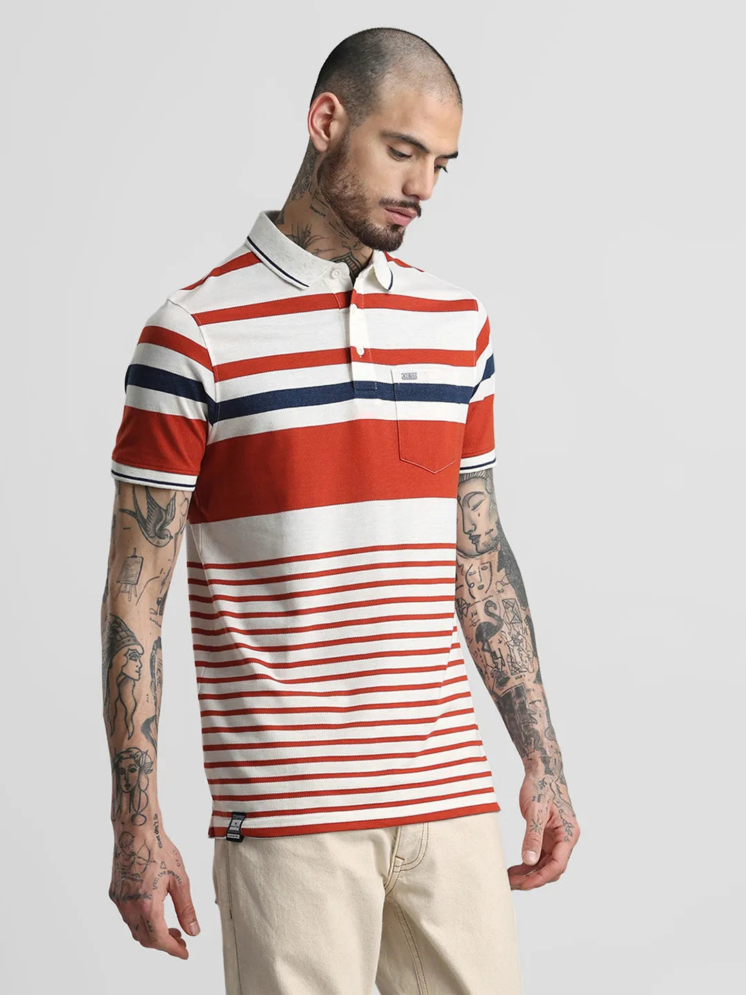 Rust Striped Polo T-Shirt