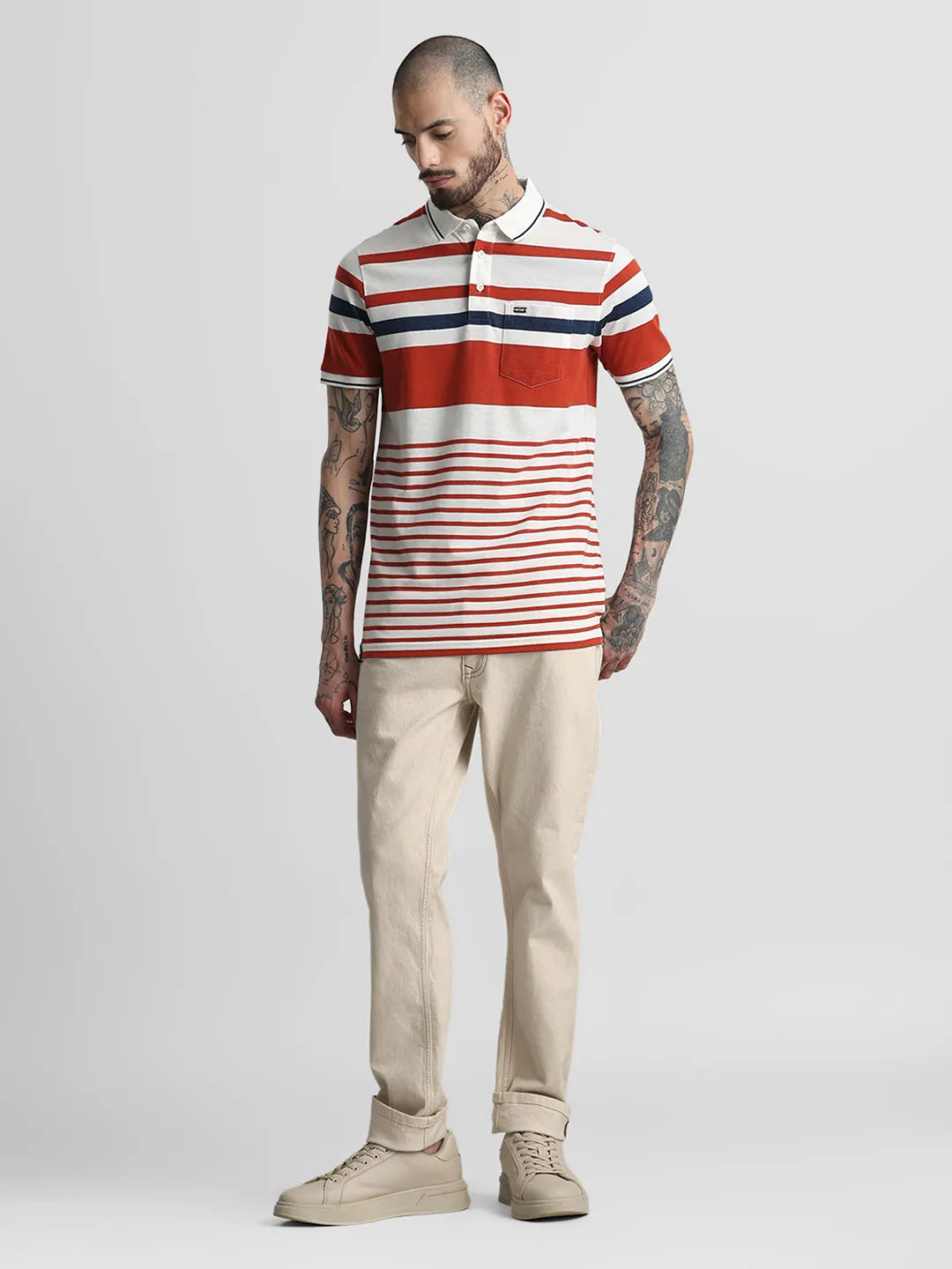Rust Striped Polo T-Shirt