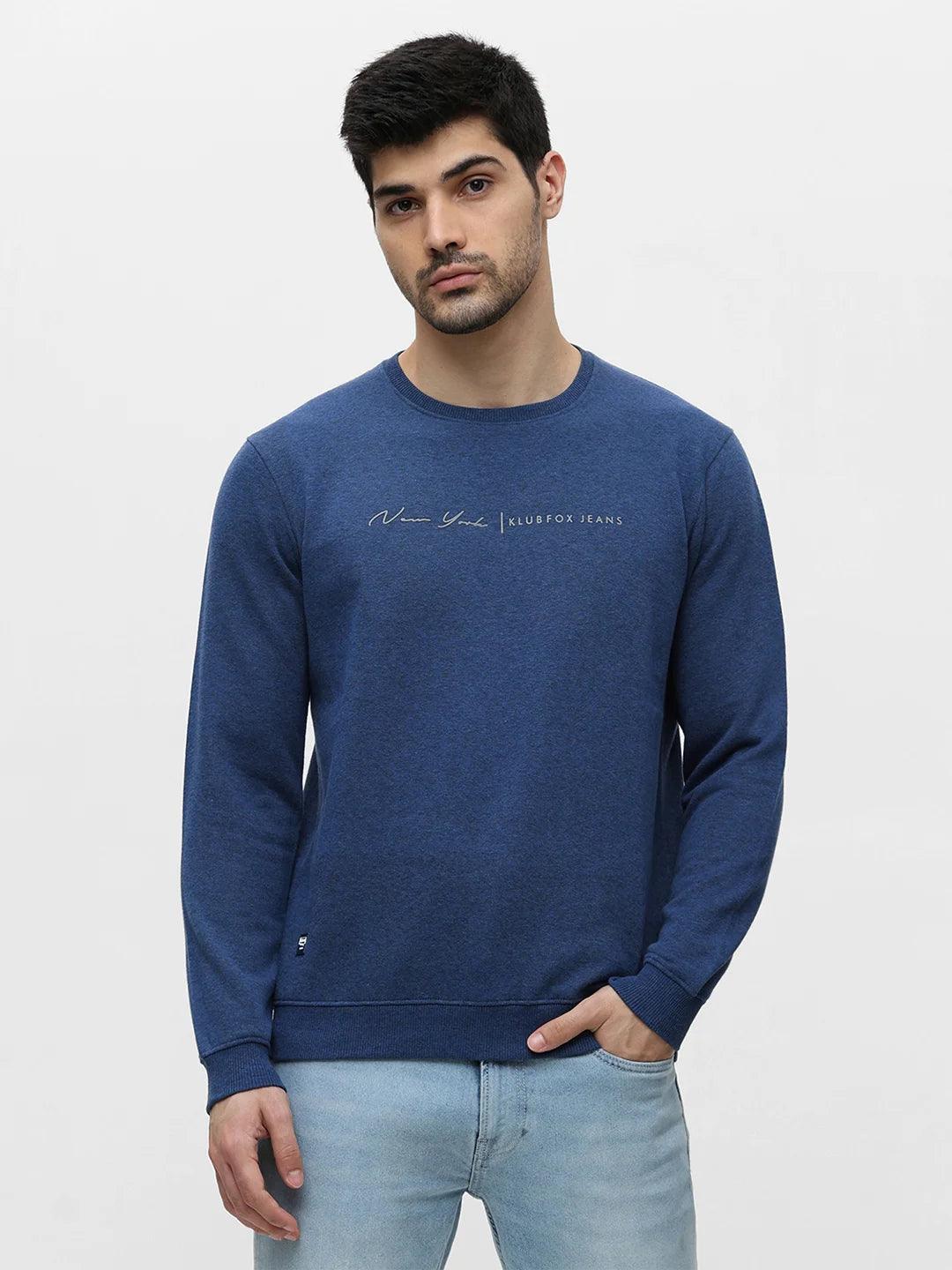 Blue Melange Solid Sweatshirt