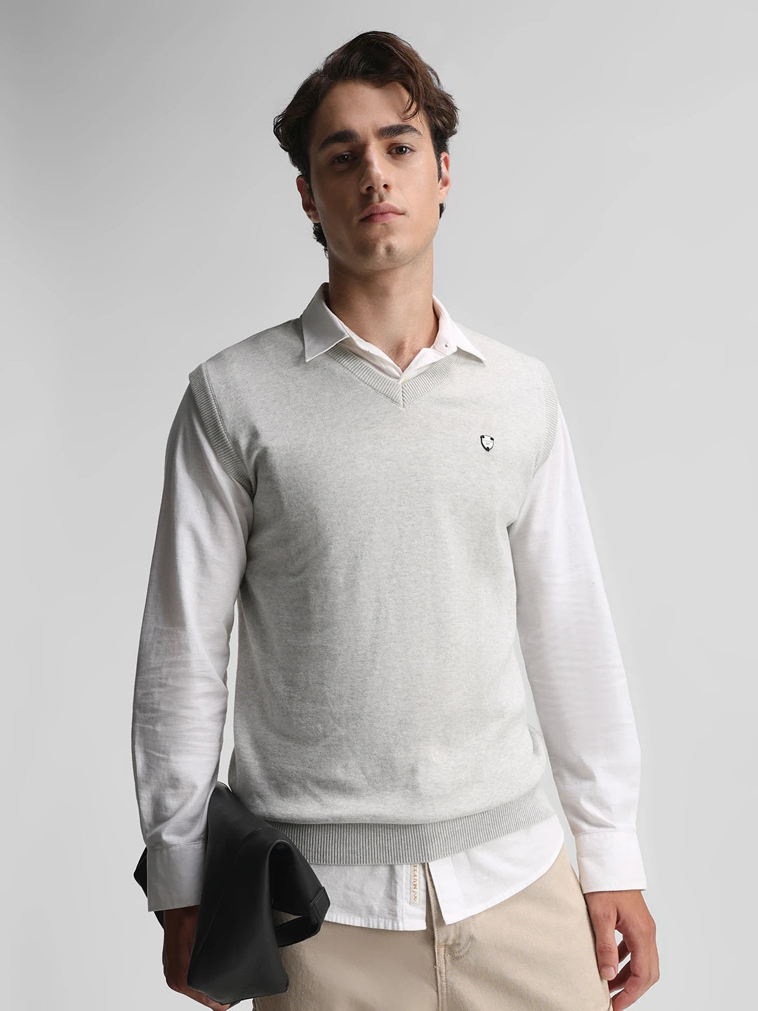 Ecru Melange Solid Sweater