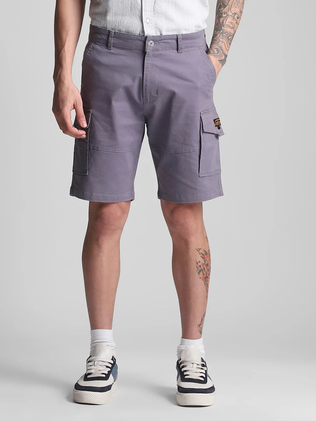Twill Lycra Grey Stretchable Shorts