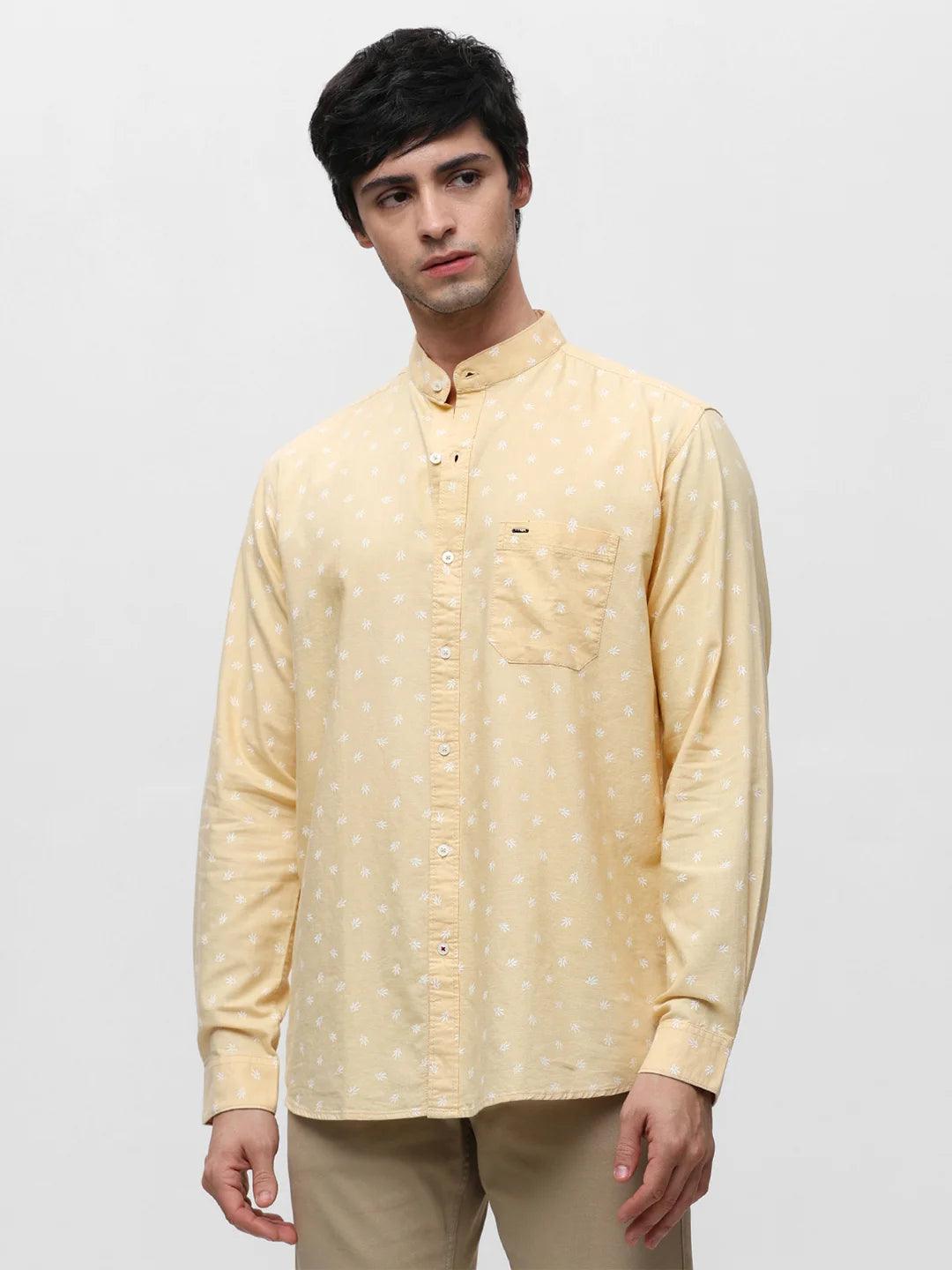 Yellow Band Collar Printed Shirt