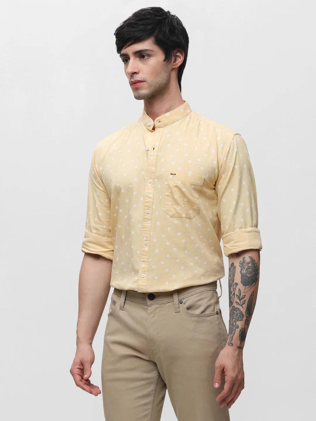 Yellow Band Collar Printed Shirt