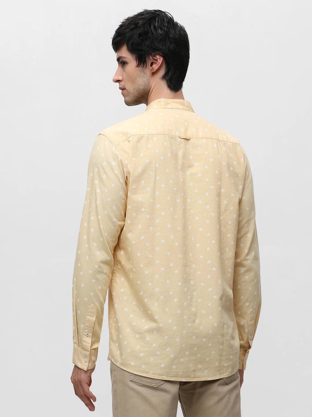 Yellow Band Collar Printed Shirt