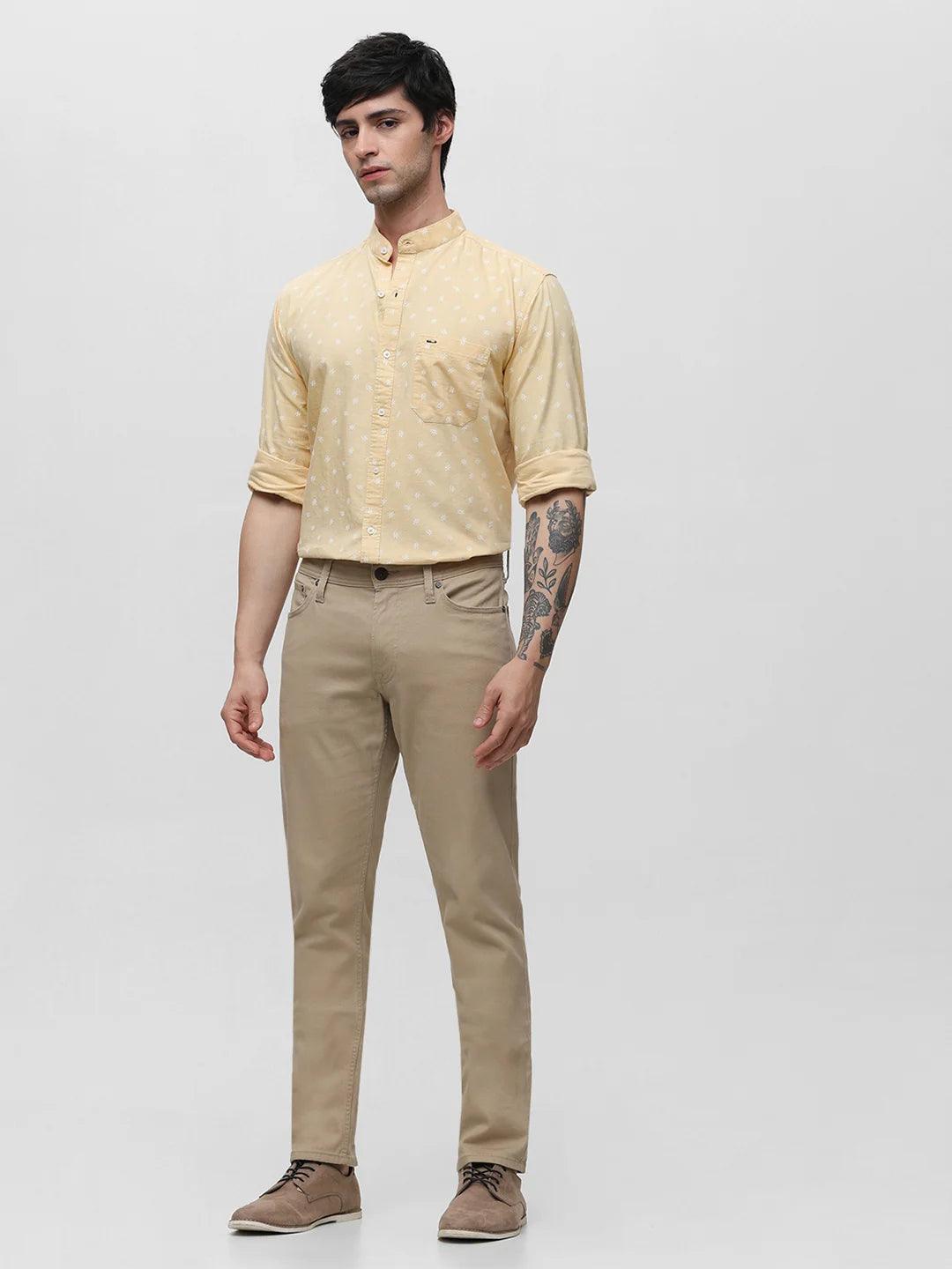 Yellow Band Collar Printed Shirt