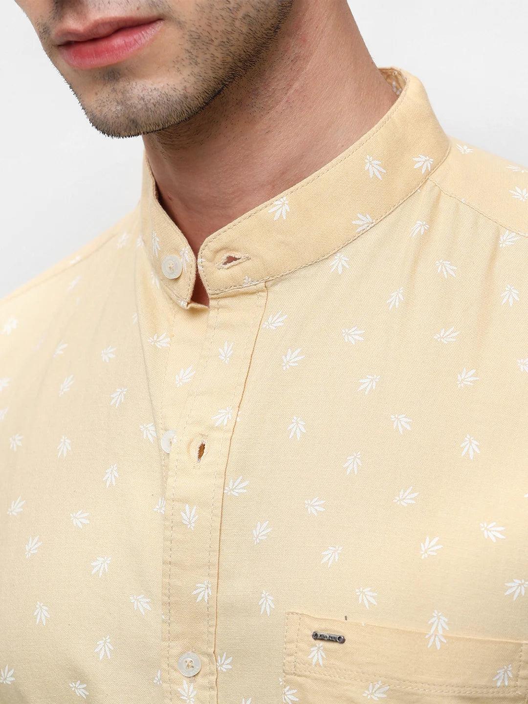 Yellow Band Collar Printed Shirt