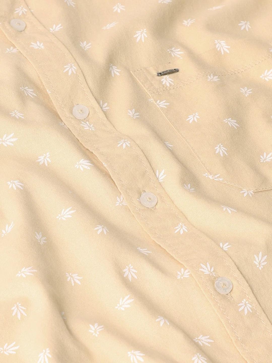 Yellow Band Collar Printed Shirt