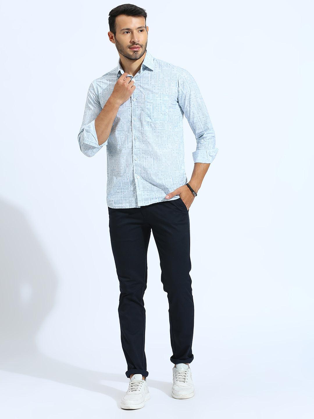 Textured Navy Narrow Chino Pants