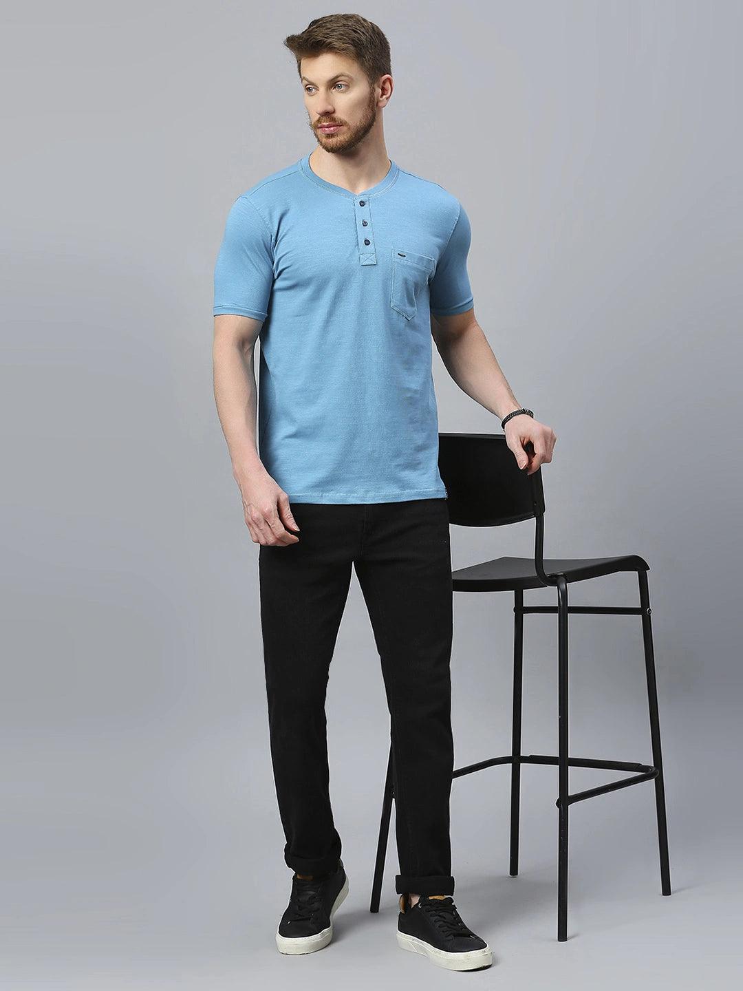 Minimal X Henley Electric Blue T-Shirt