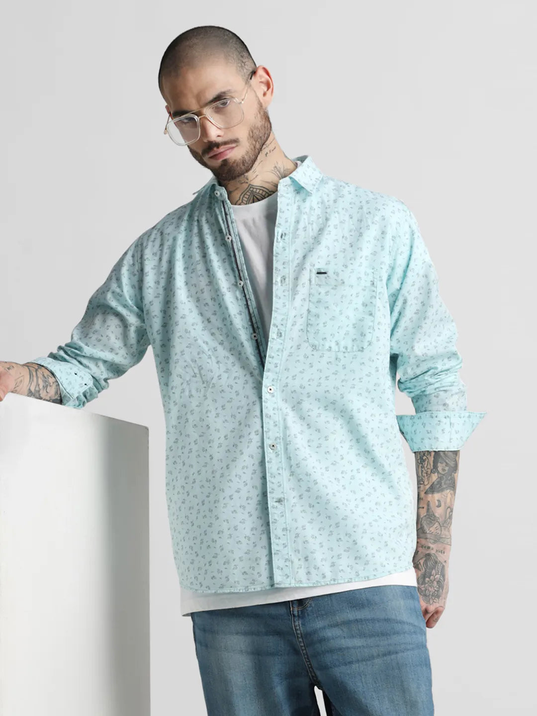 Sky Blue Printed Shirt