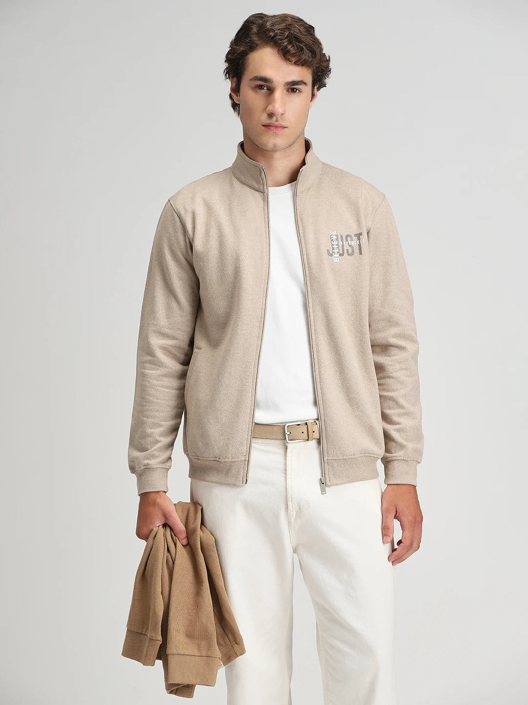 Beige Solid Sweatshirt