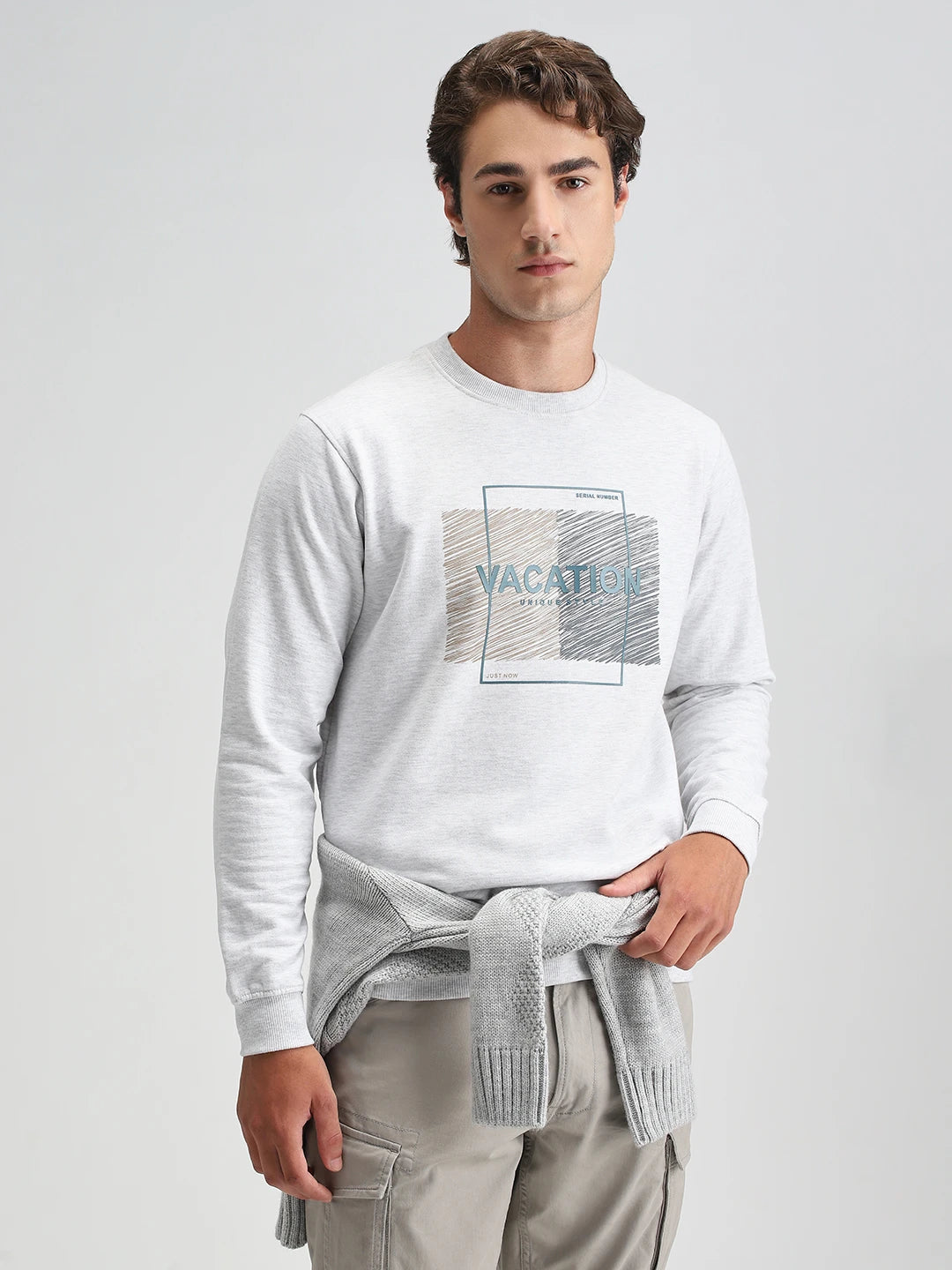 Ecru Melange Printed Sweatshirt