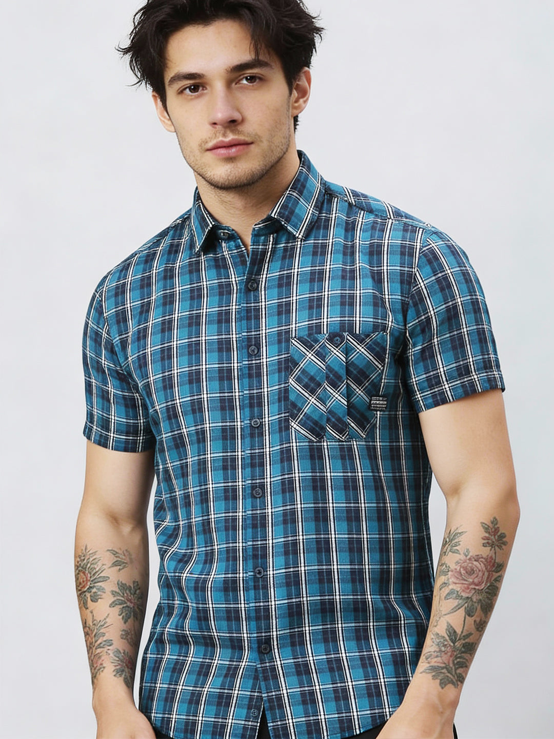 Teal Blue Checkered Shirt