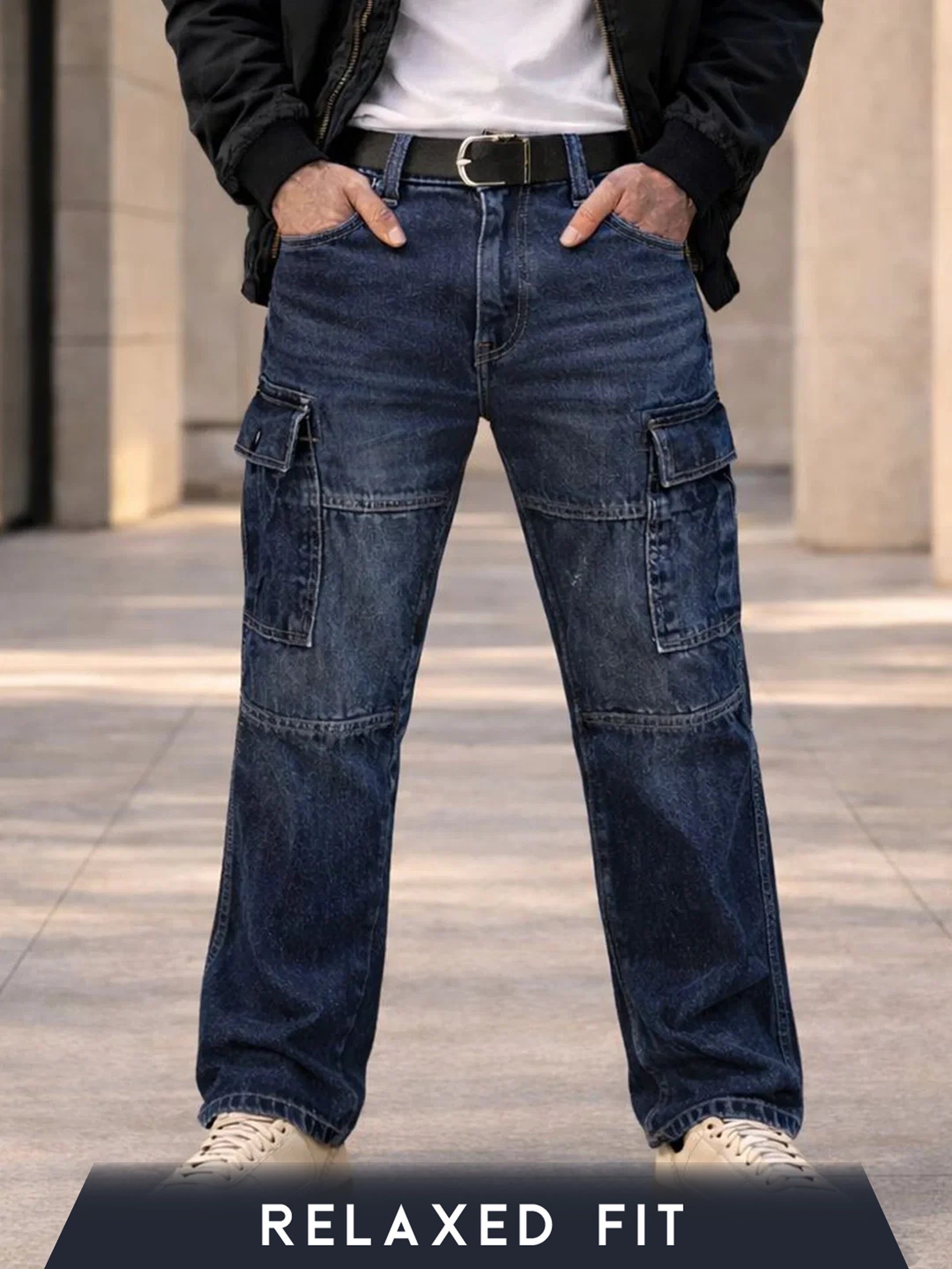 Twill Yale Blue Relaxed Fit Denim Cargo