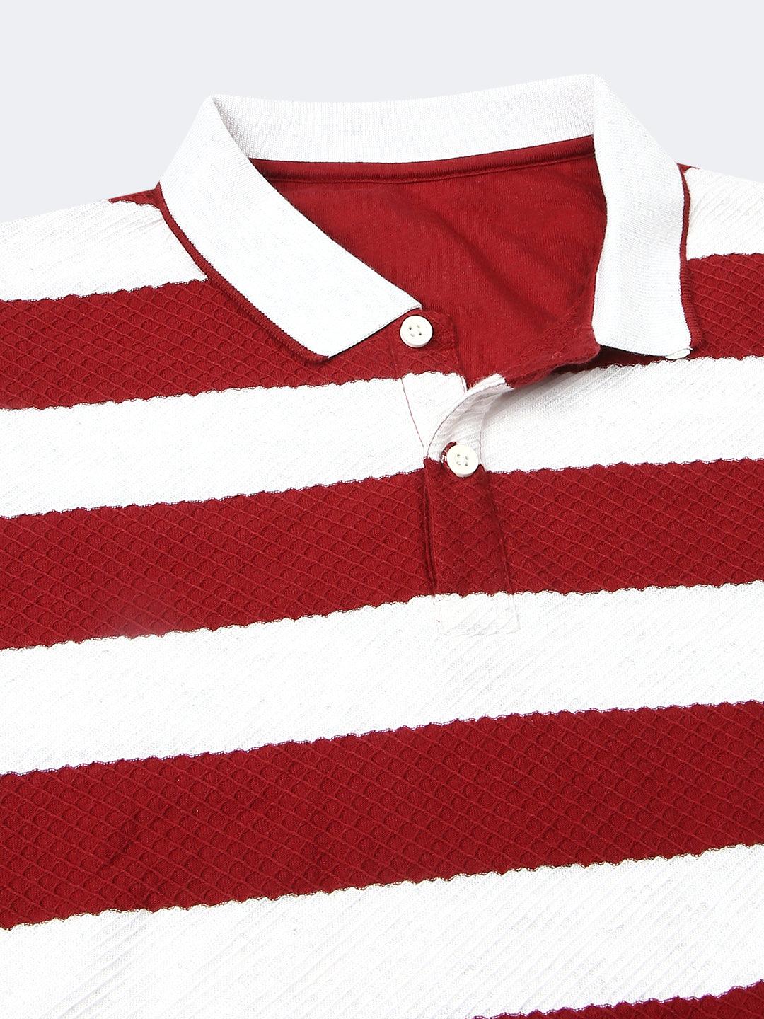 Ecru Maroon Striped Polo T-Shirt