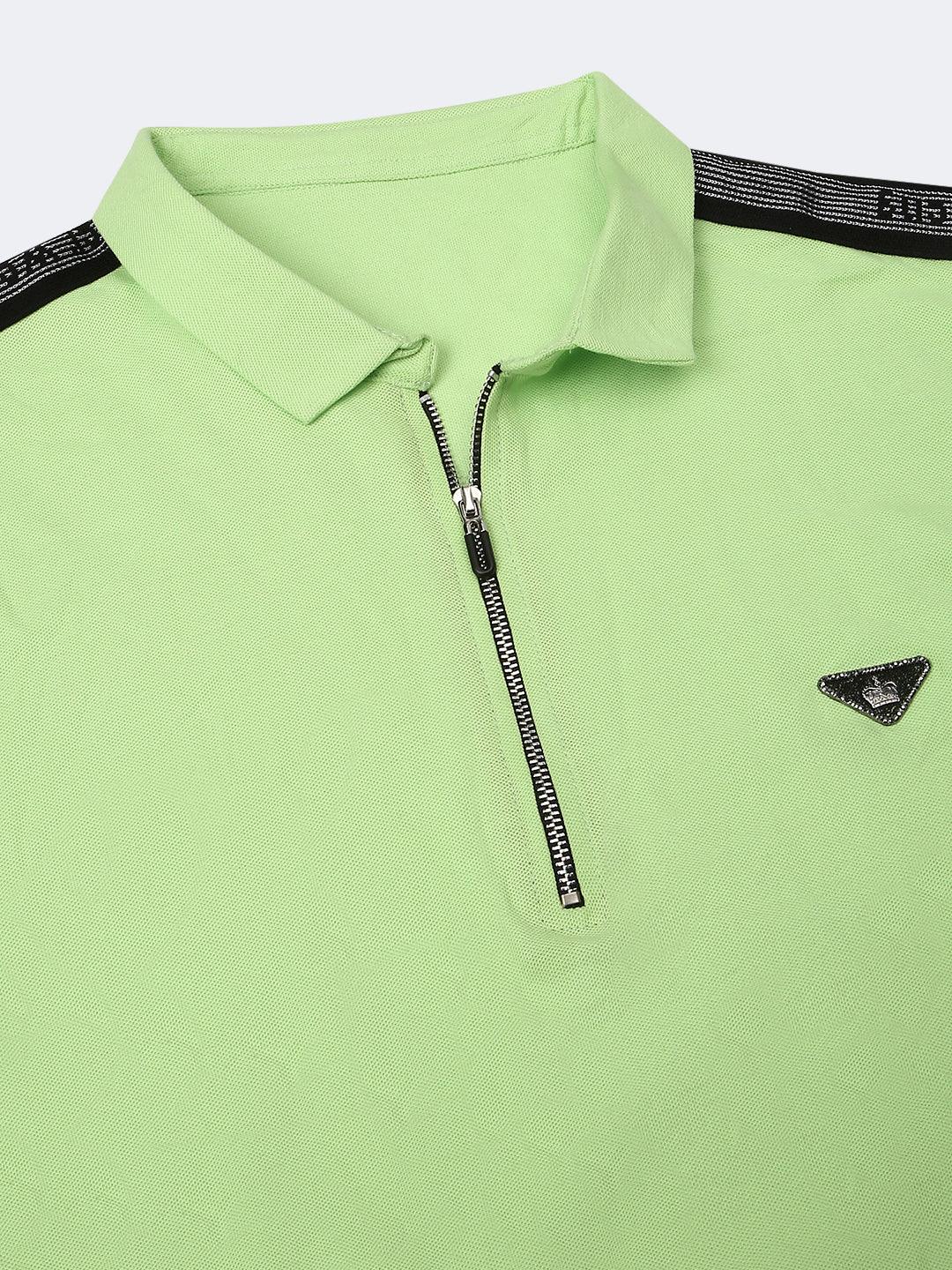 Neon Green Solid Polo T-Shirt