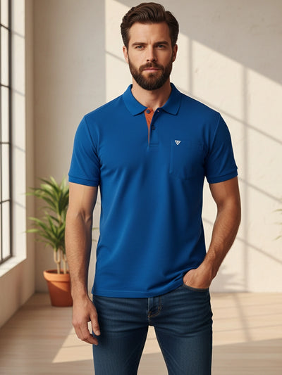 KF Royal Blue Solid Polo Regular Fit T-Shirt