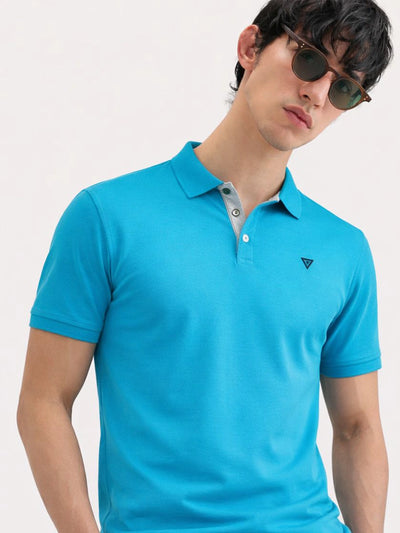 KF Aqua Blue Solid Polo T-Shirt