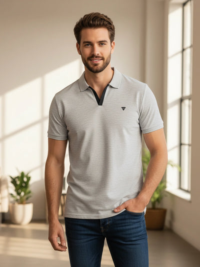 KF Ecru Melange Solid Polo Regular Fit T-Shirt