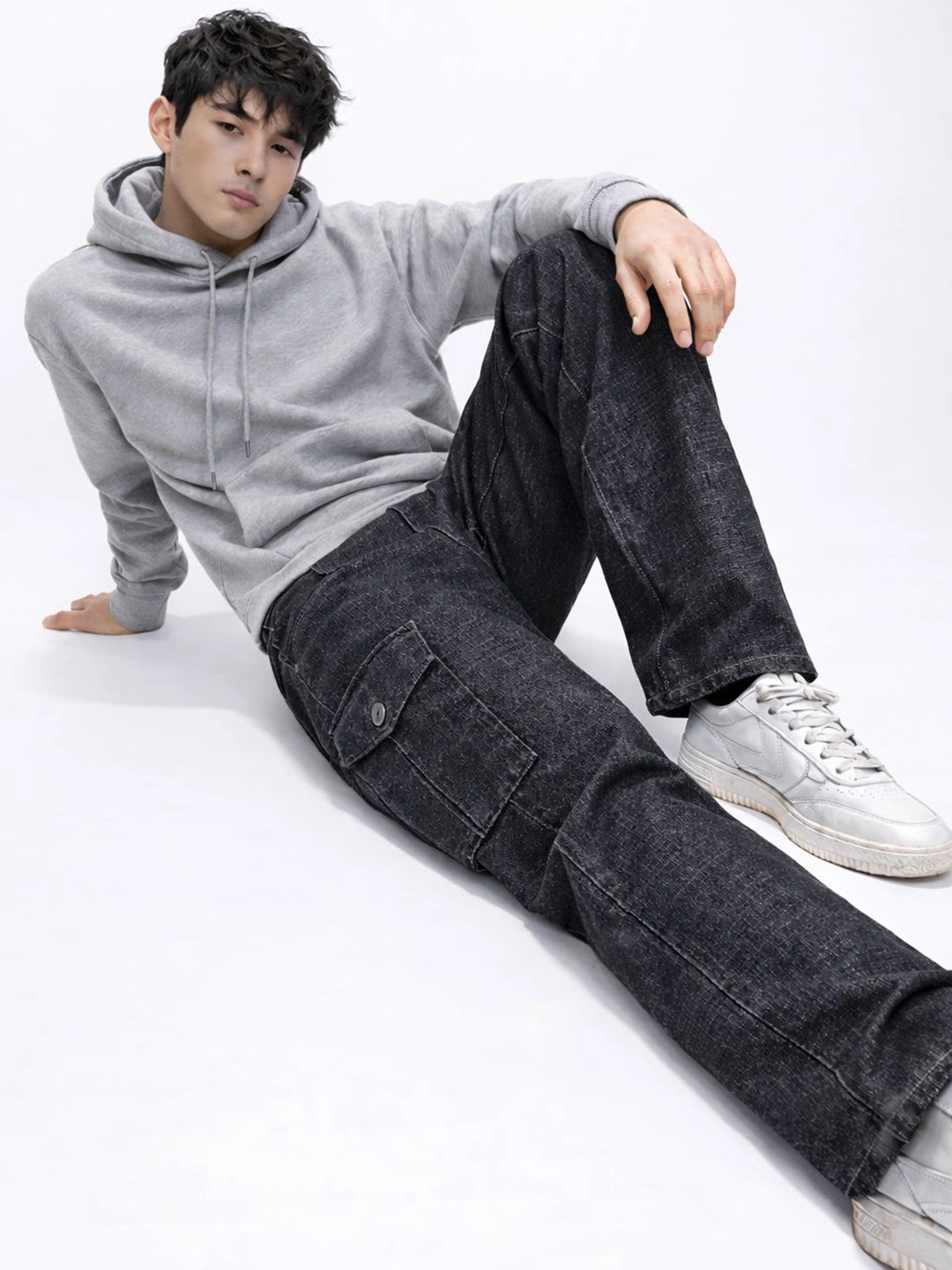 Stretchable Stone Grey Denim Cargo