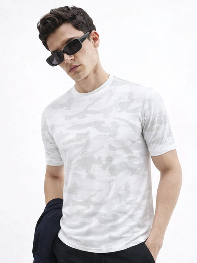 White Printed Round T-Shirt